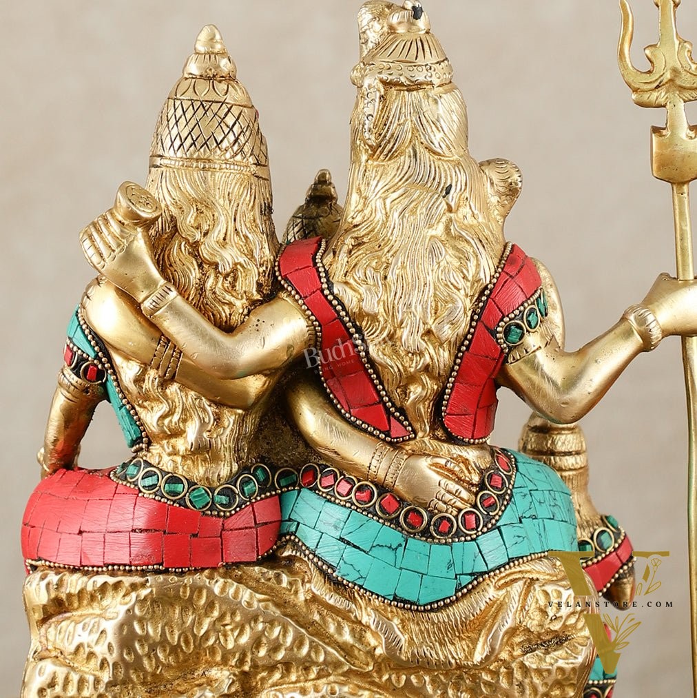 Handcrafted Brass Lord Shiva Parivaar Idol stonework 9.5 inches