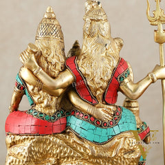 Handcrafted Brass Lord Shiva Parivaar Idol stonework 9.5 inches