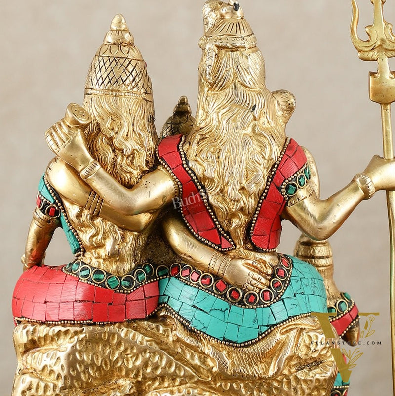 Handcrafted Brass Lord Shiva Parivaar Idol stonework 9.5 inches