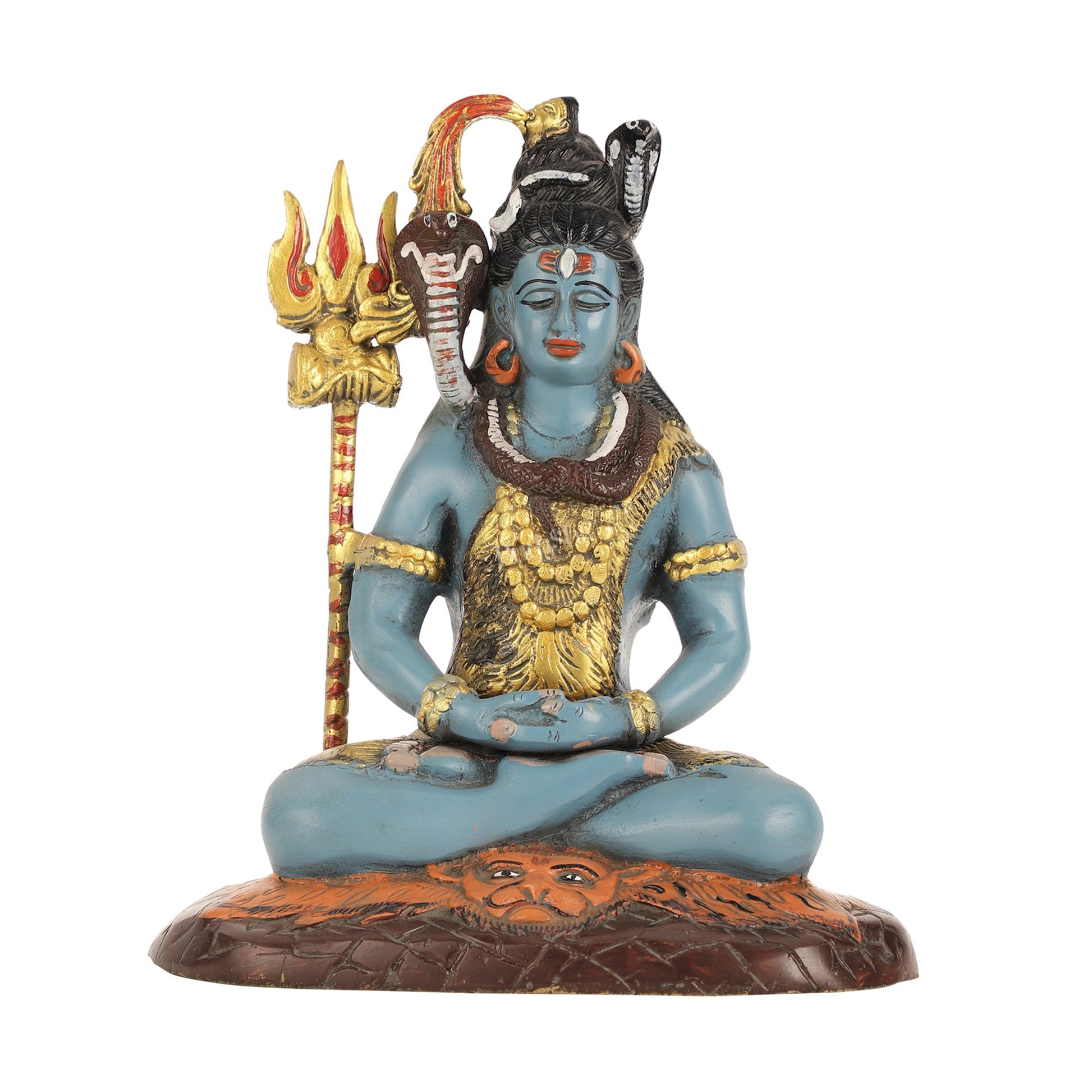 Handcrafted Brass Lord Shiva Statue hand painted| Height 10.5 "