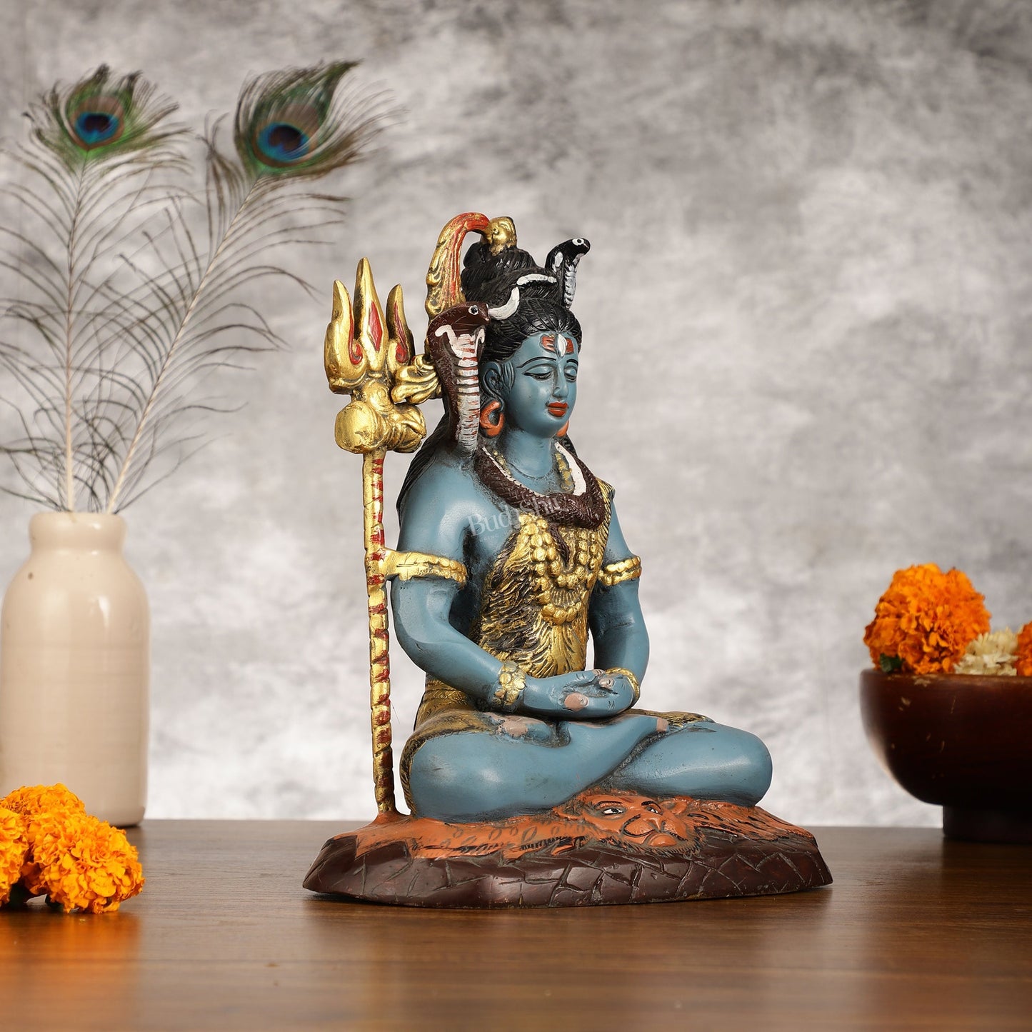 Handcrafted Brass Lord Shiva Statue hand painted| Height 10.5 "