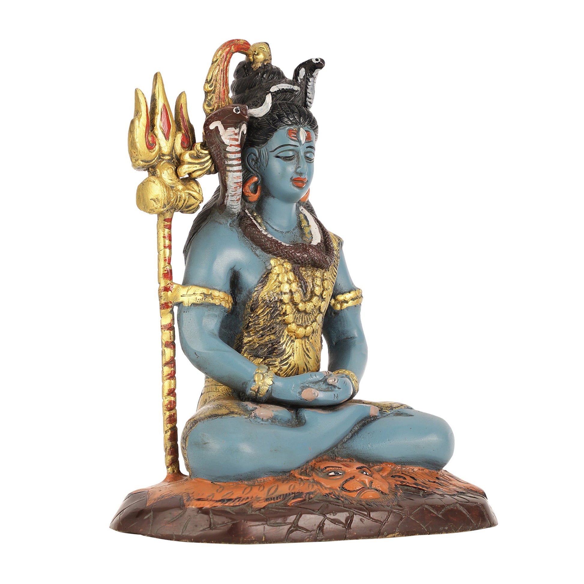 Handcrafted Brass Lord Shiva Statue hand painted| Height 10.5 "