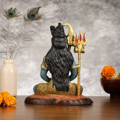 Handcrafted Brass Lord Shiva Statue hand painted| Height 10.5 "