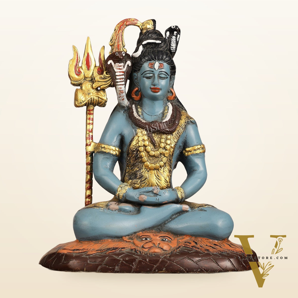 Handcrafted Brass Lord Shiva Statue hand painted| Height 10.5 "