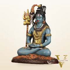 Handcrafted Brass Lord Shiva Statue hand painted| Height 10.5 "