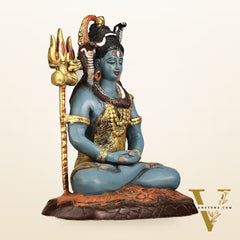 Handcrafted Brass Lord Shiva Statue hand painted| Height 10.5 "