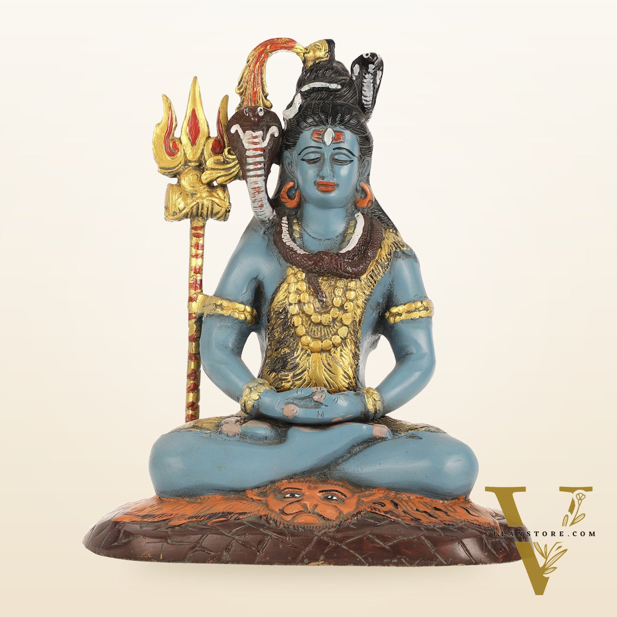 Handcrafted Brass Lord Shiva Statue hand painted| Height 10.5 "