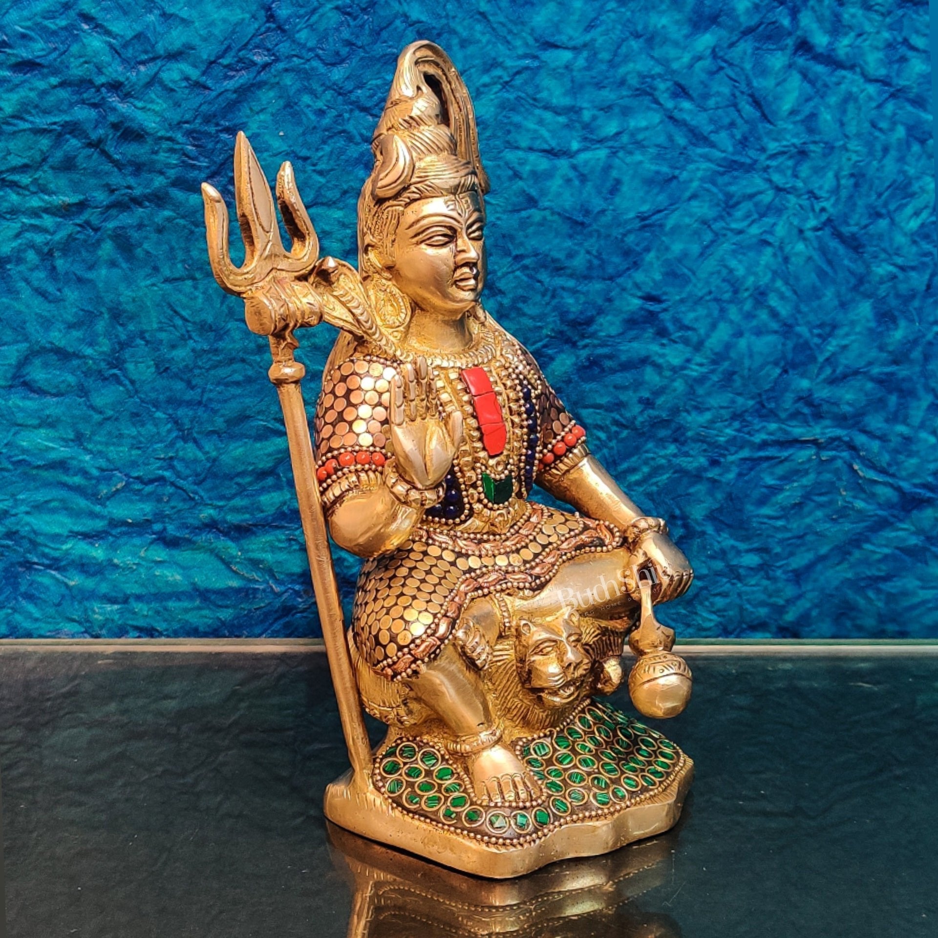 Handcrafted Brass Lord Shiva Statue in Aashirwaad Mudra with Lota | Divine Stonework 8.5""