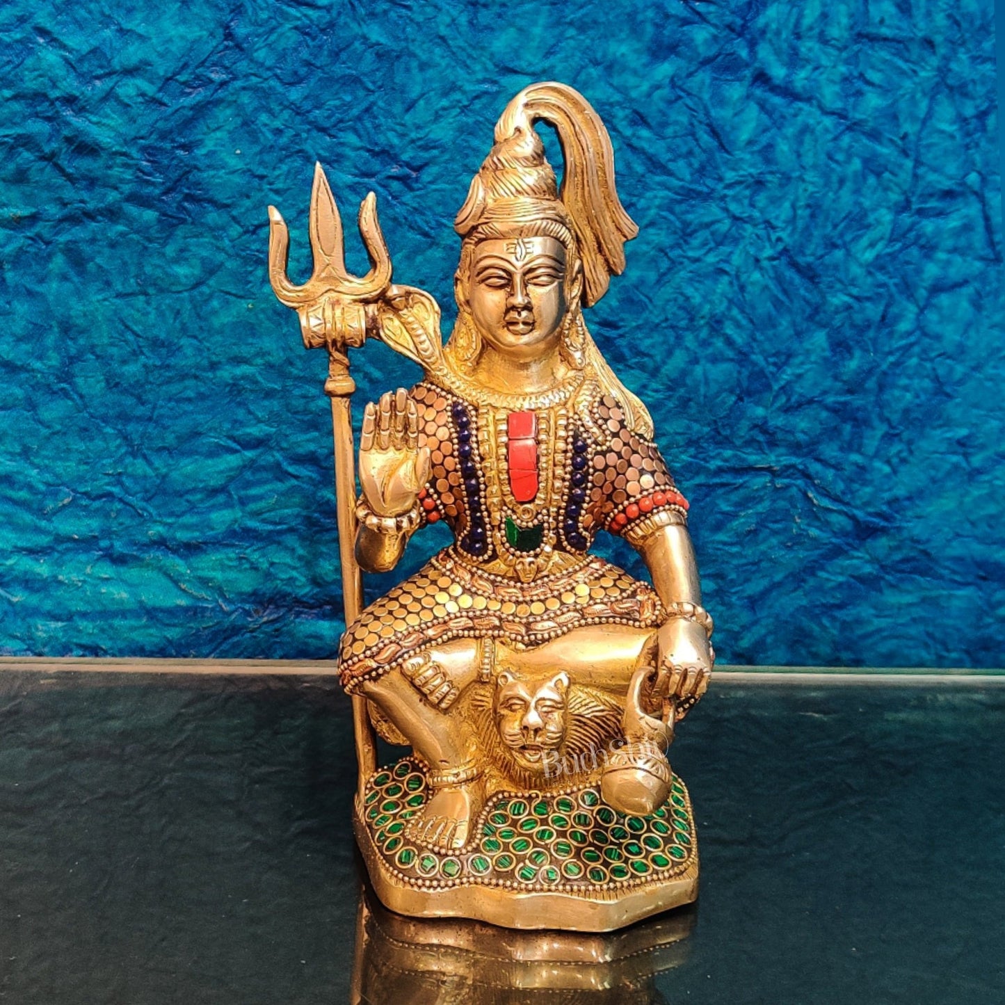 Handcrafted Brass Lord Shiva Statue in Aashirwaad Mudra with Lota | Divine Stonework 8.5""