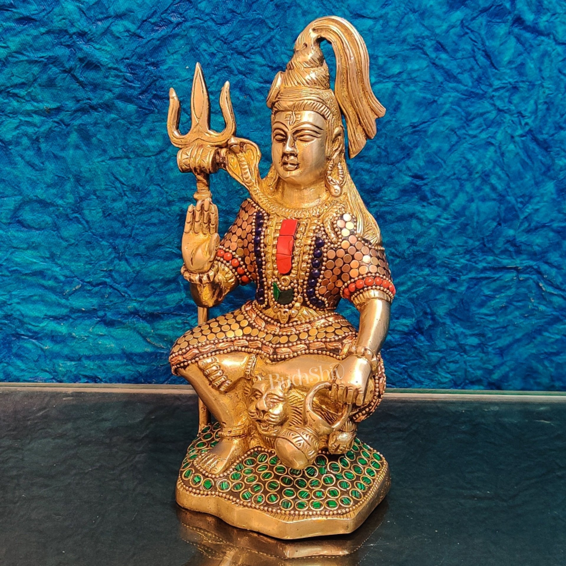 Handcrafted Brass Lord Shiva Statue in Aashirwaad Mudra with Lota | Divine Stonework 8.5""