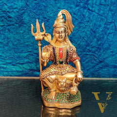 Handcrafted Brass Lord Shiva Statue in Aashirwaad Mudra with Lota | Divine Stonework 8.5""