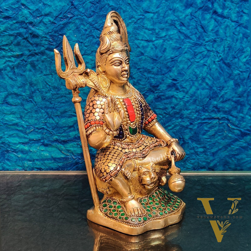 Handcrafted Brass Lord Shiva Statue in Aashirwaad Mudra with Lota | Divine Stonework 8.5""