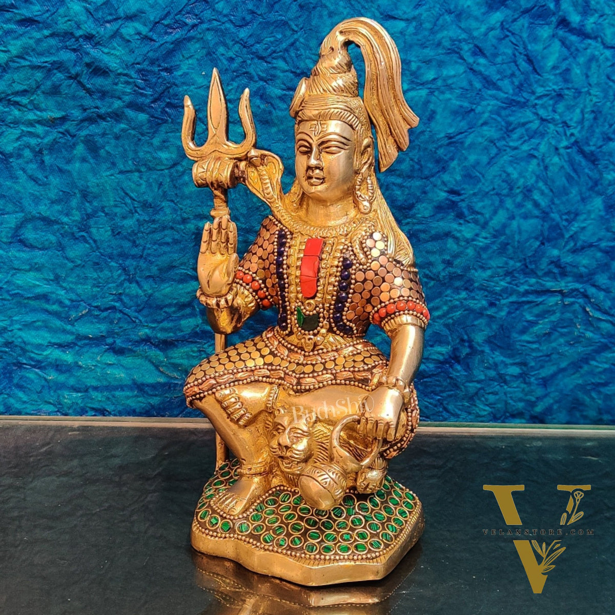 Handcrafted Brass Lord Shiva Statue in Aashirwaad Mudra with Lota | Divine Stonework 8.5""