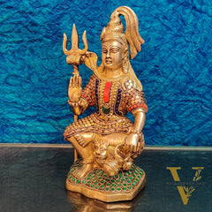 Handcrafted Brass Lord Shiva Statue in Aashirwaad Mudra with Lota | Divine Stonework 8.5""