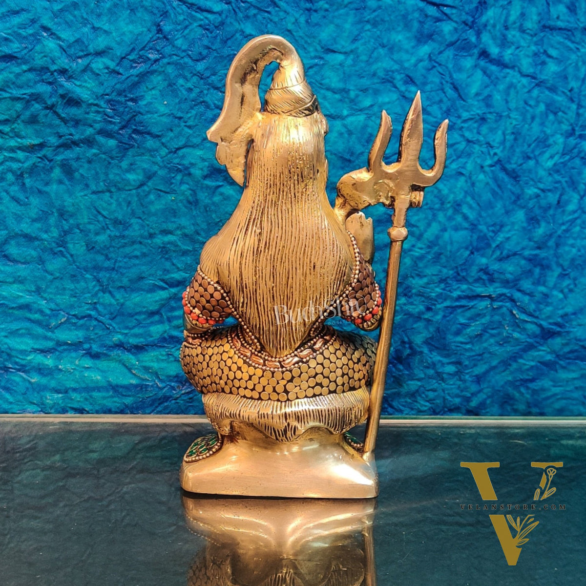 Handcrafted Brass Lord Shiva Statue in Aashirwaad Mudra with Lota | Divine Stonework 8.5""
