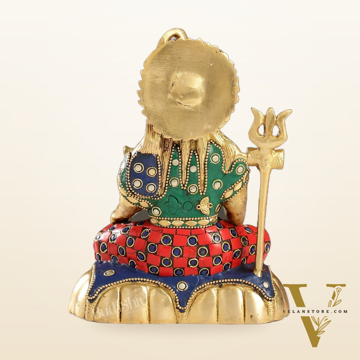 Handcrafted Brass Lord Shiva Statue in Blessing Pose with Stonework | 7" Height