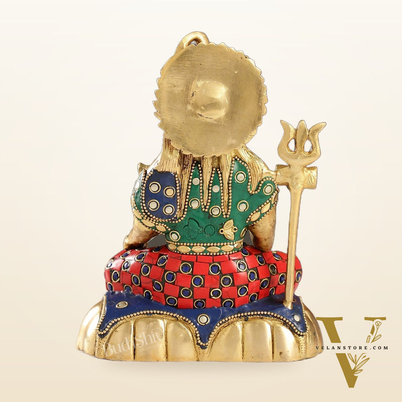 Handcrafted Brass Lord Shiva Statue in Blessing Pose with Stonework | 7" Height