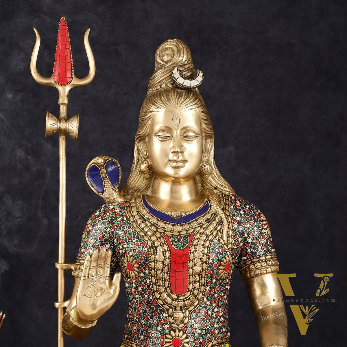 Handcrafted Brass Lord Shiva Statue with Stonework - 20 Inches