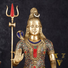 Handcrafted Brass Lord Shiva Statue with Stonework - 20 Inches