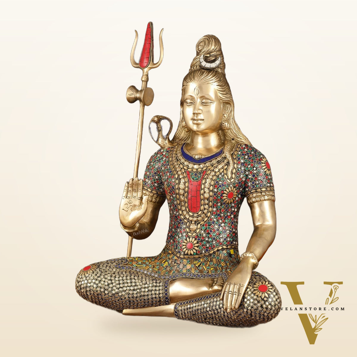 Handcrafted Brass Lord Shiva Statue with Stonework - 20 Inches