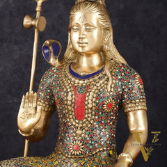 Handcrafted Brass Lord Shiva Statue with Stonework - 20 Inches