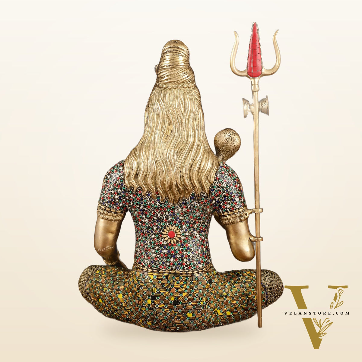 Handcrafted Brass Lord Shiva Statue with Stonework - 20 Inches