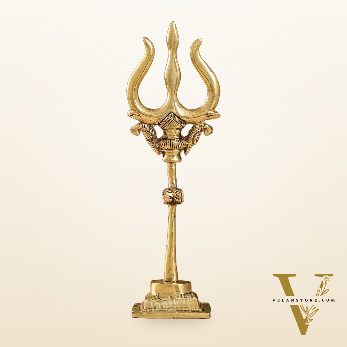 Handcrafted Brass Lord Shiva Trishul with Damru - Perfect for Small Temples