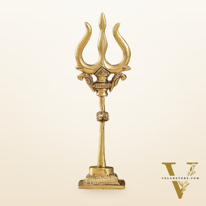Handcrafted Brass Lord Shiva Trishul with Damru - Perfect for Small Temples