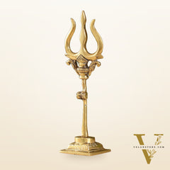 Handcrafted Brass Lord Shiva Trishul with Damru - Perfect for Small Temples