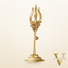 Handcrafted Brass Lord Shiva Trishul with Damru - Perfect for Small Temples
