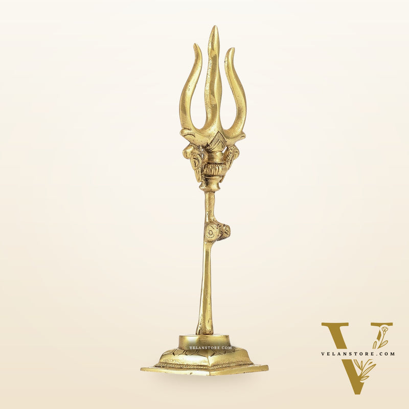 Handcrafted Brass Lord Shiva Trishul with Damru - Perfect for Small Temples
