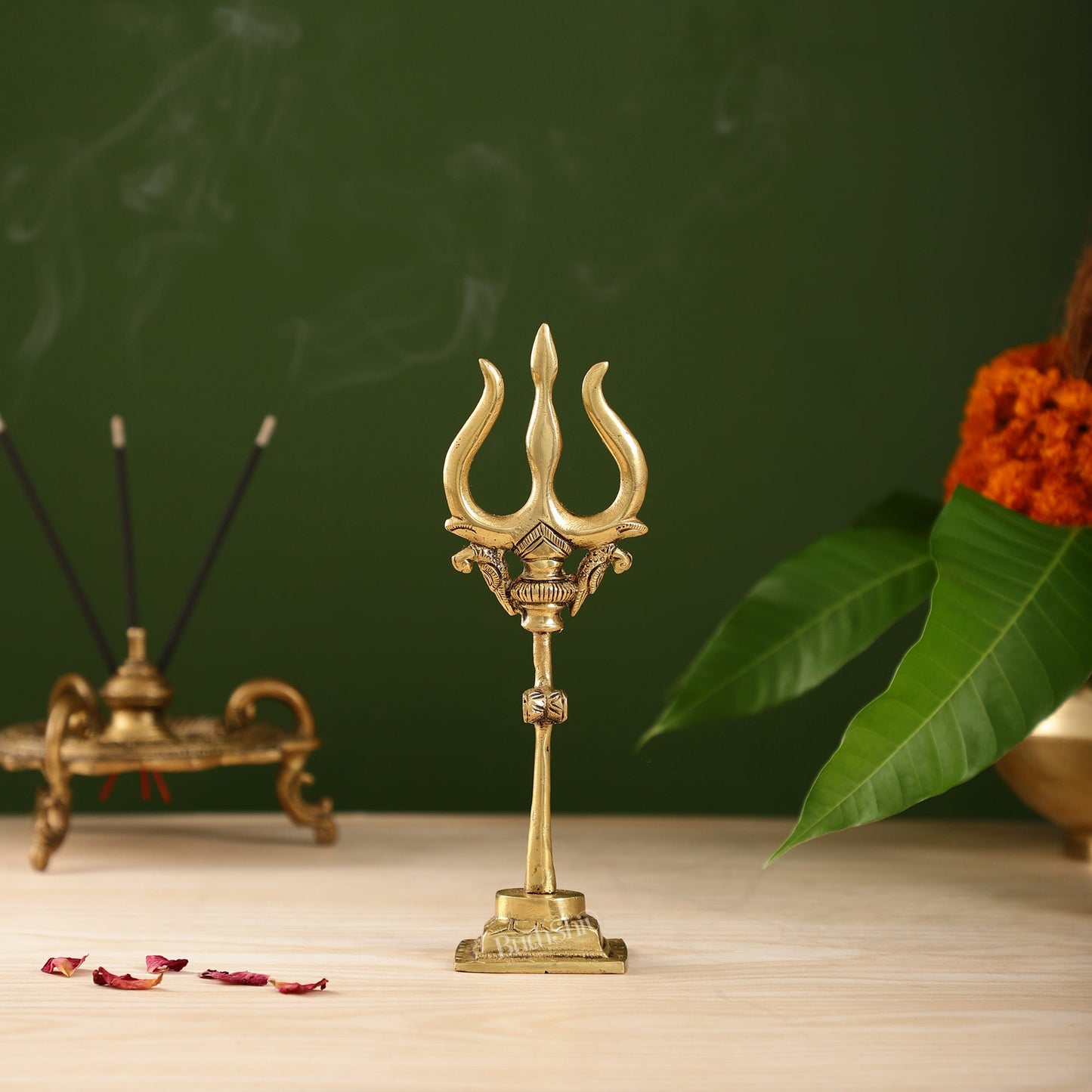 Handcrafted Brass Lord Shiva Trishul with Damru - Perfect for Small Temples
