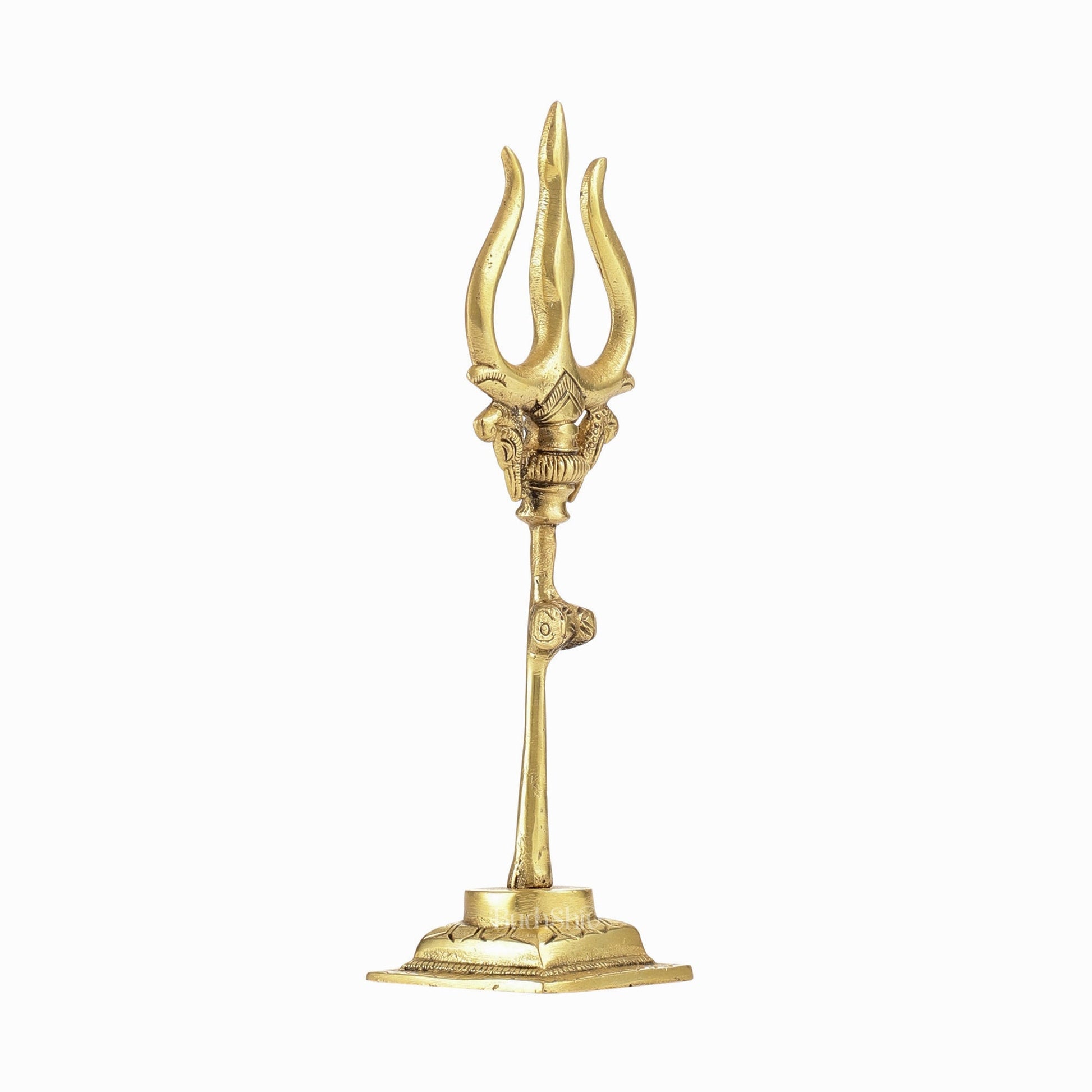 Handcrafted Brass Lord Shiva Trishul with Damru - Perfect for Small Temples