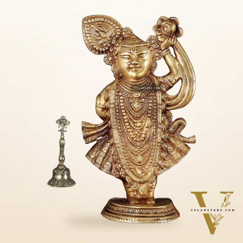 Handcrafted brass Lord Shrinath Ji Statue | From Nathdwara | Height 13 Inch