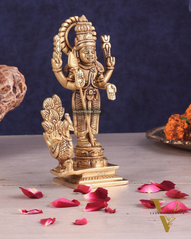 Handcrafted Brass Murugan Idol – 6.5"