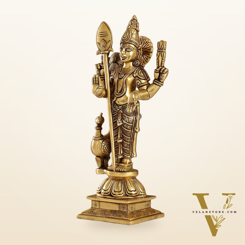 Handcrafted Brass Murugan Lord Kartikeya Statue | 14" Height |