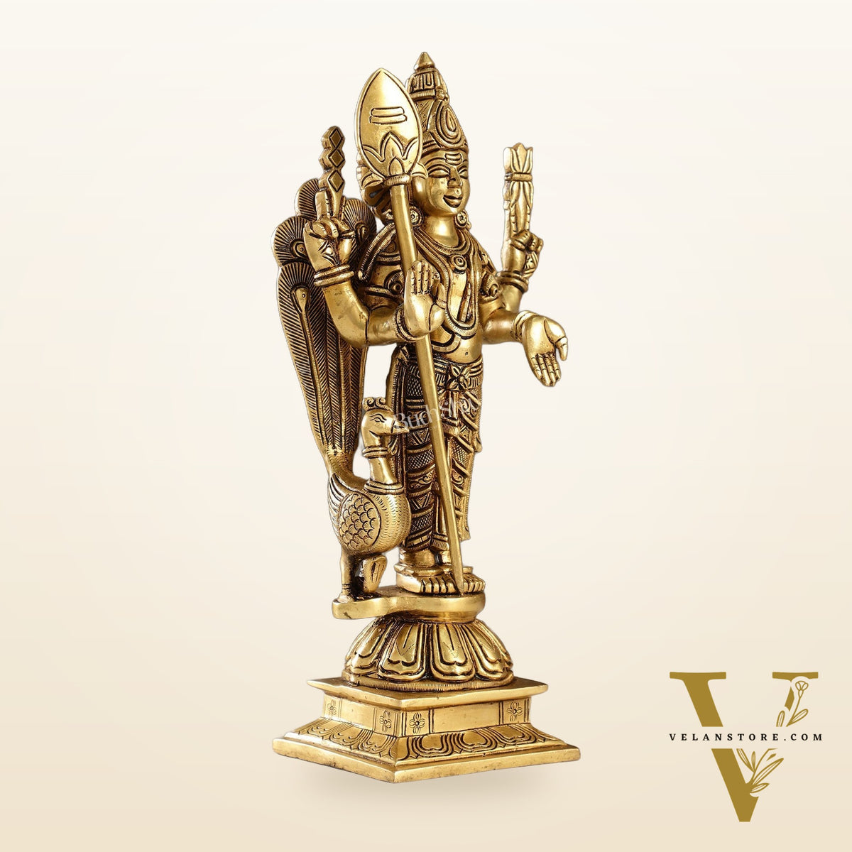Handcrafted Brass Murugan Lord Kartikeya Statue | 14" Height |