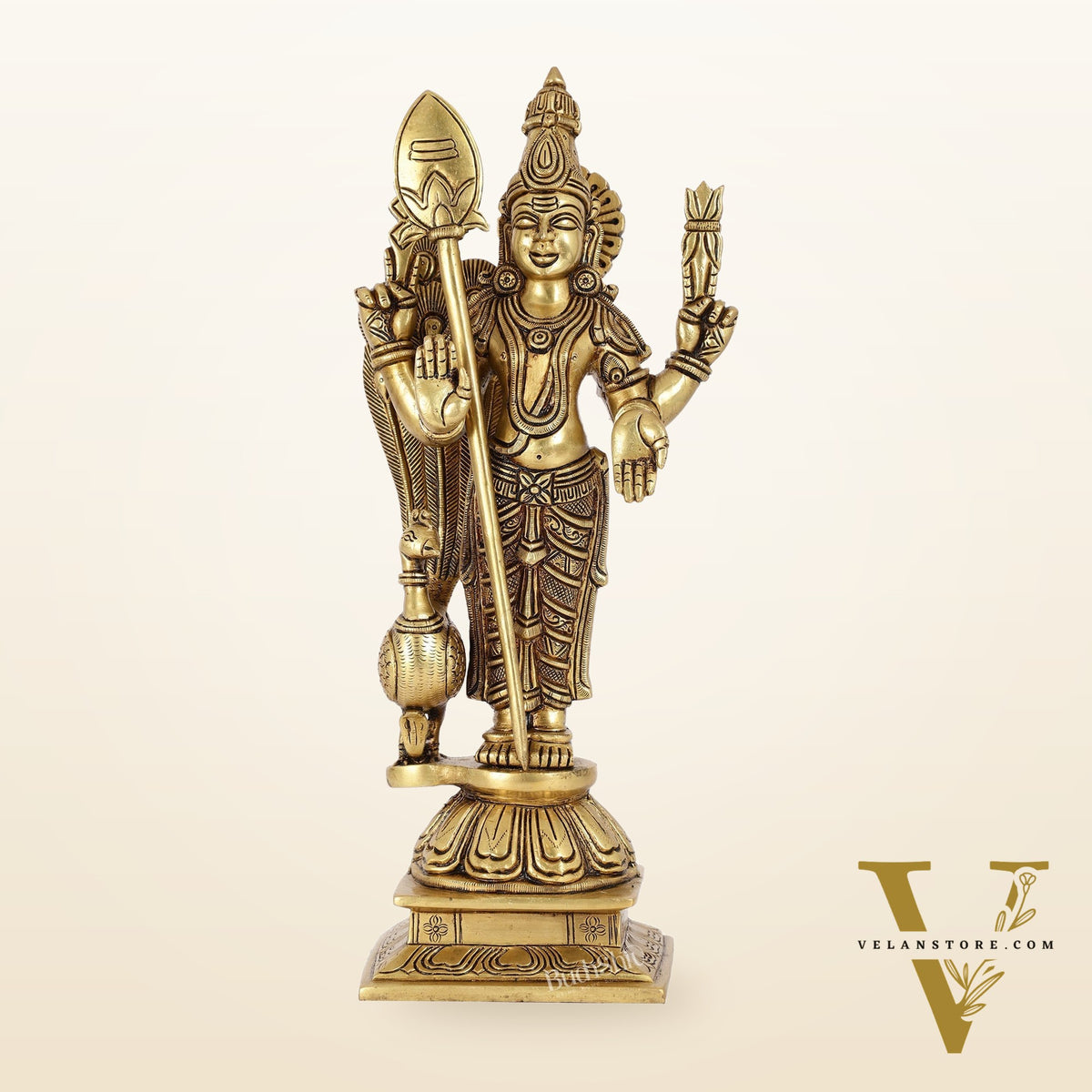Handcrafted Brass Murugan Lord Kartikeya Statue | 14" Height |
