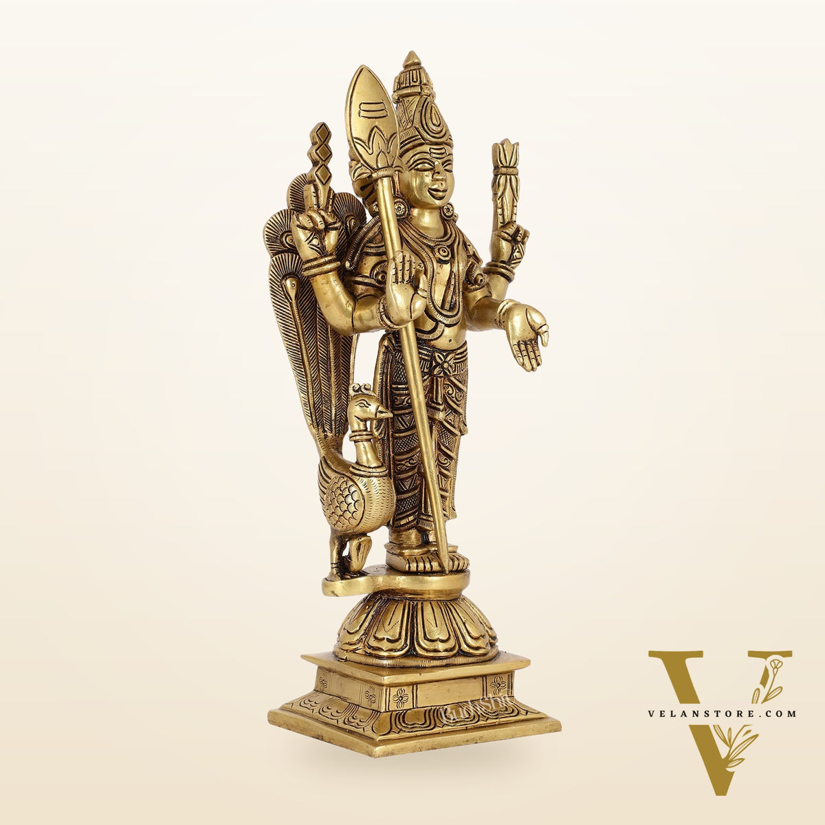 Handcrafted Brass Murugan Lord Kartikeya Statue | 14" Height |