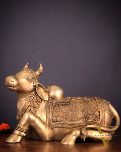 Handcrafted Brass Nandi Idol - 14.5" Height, 21" Width