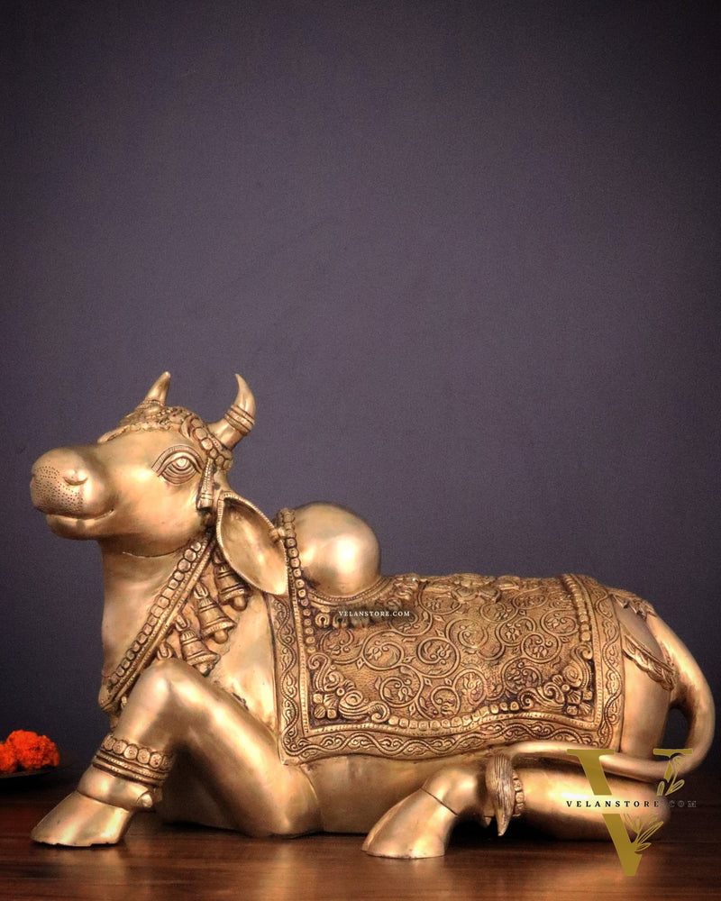 Handcrafted Brass Nandi Idol - 14.5" Height, 21" Width
