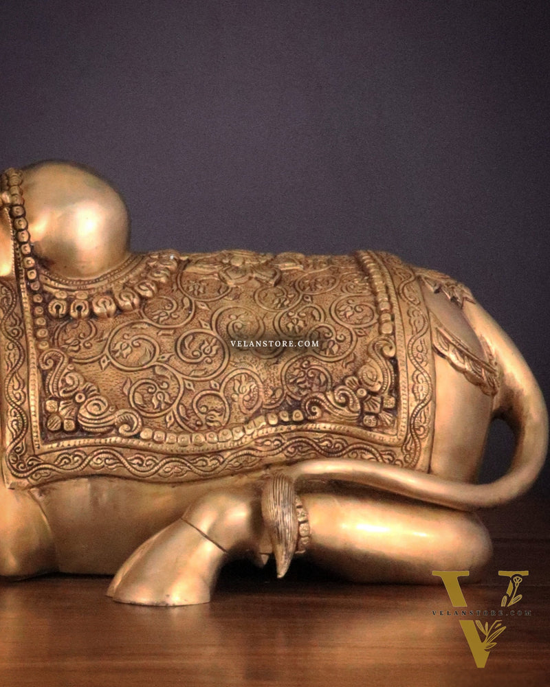 Handcrafted Brass Nandi Idol - 14.5" Height, 21" Width
