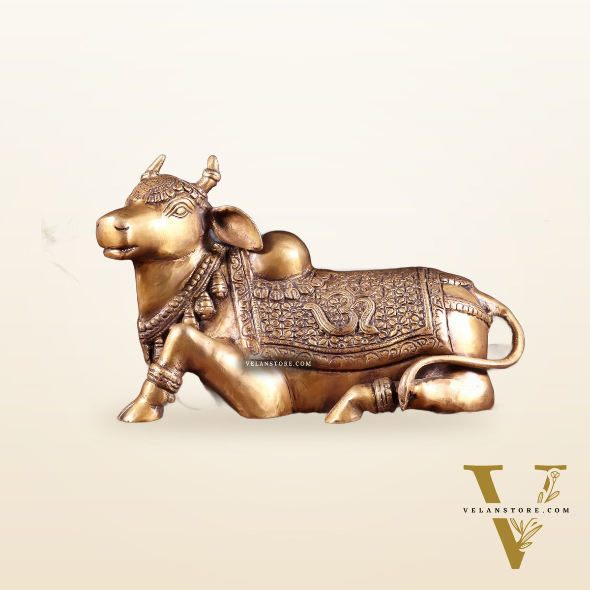 Handcrafted Brass Nandi Statue - 13.5 inch burnt brass tone