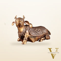 Handcrafted Brass Nandi Statue - 13.5 inch burnt brass tone