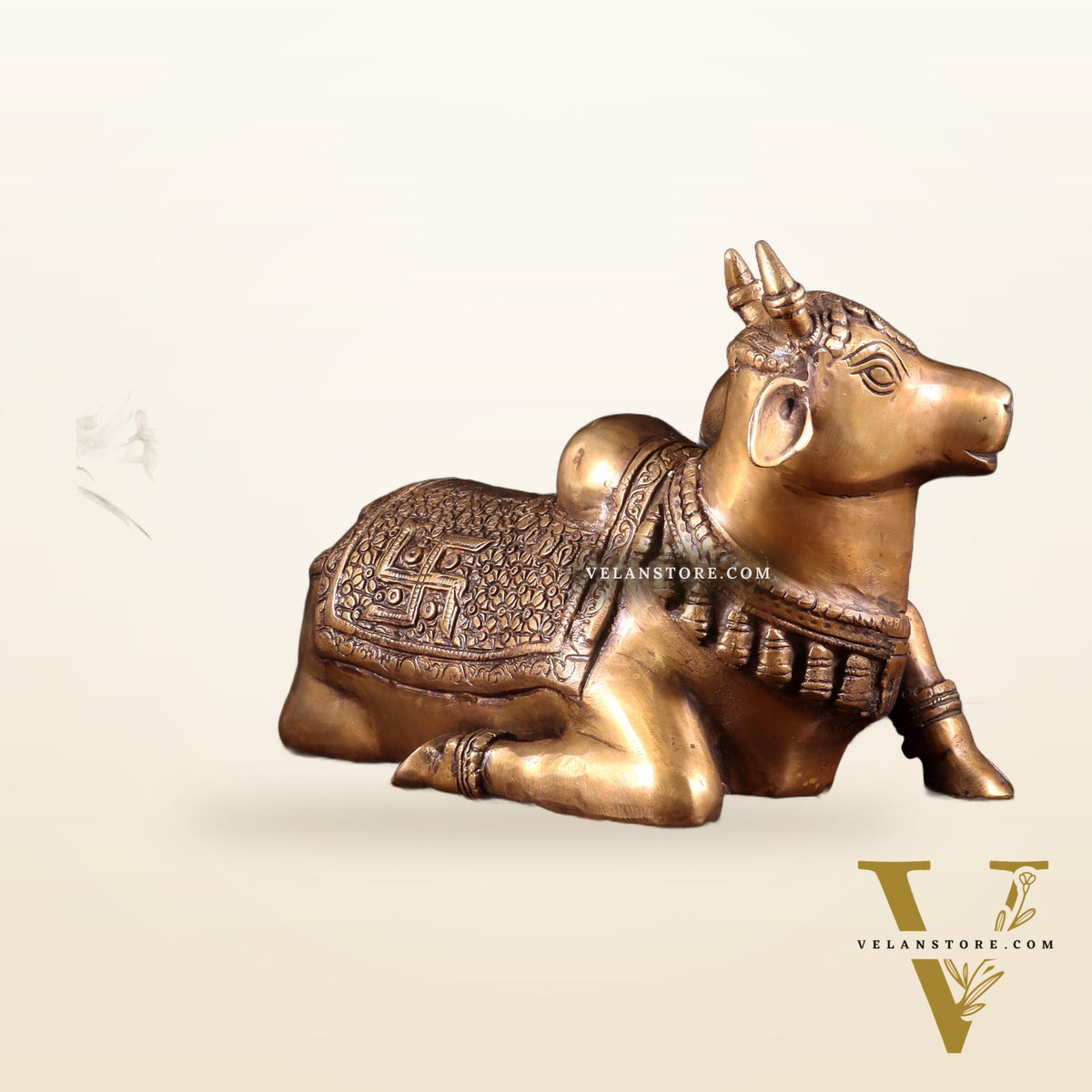 Handcrafted Brass Nandi Statue - 13.5 inch burnt brass tone