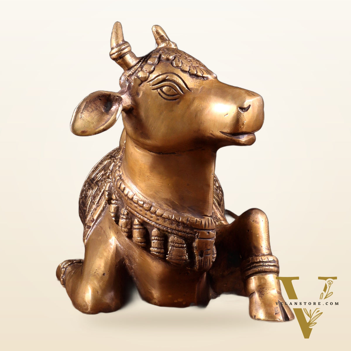 Handcrafted Brass Nandi Statue - 13.5 inch burnt brass tone