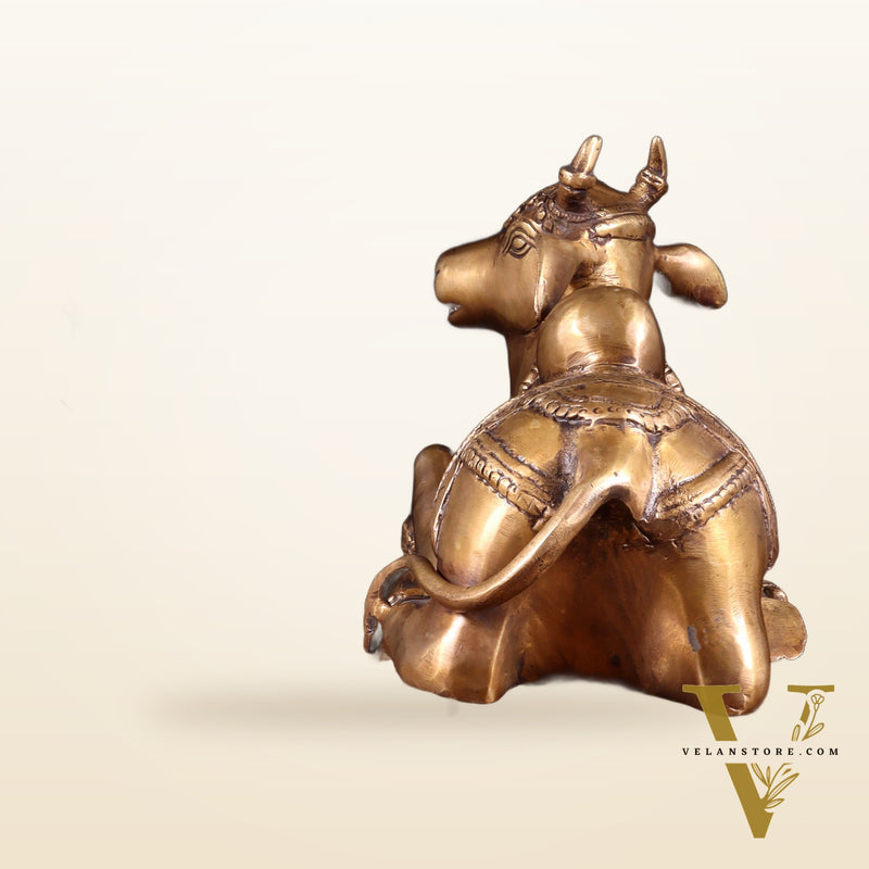 Handcrafted Brass Nandi Statue - 13.5 inch burnt brass tone