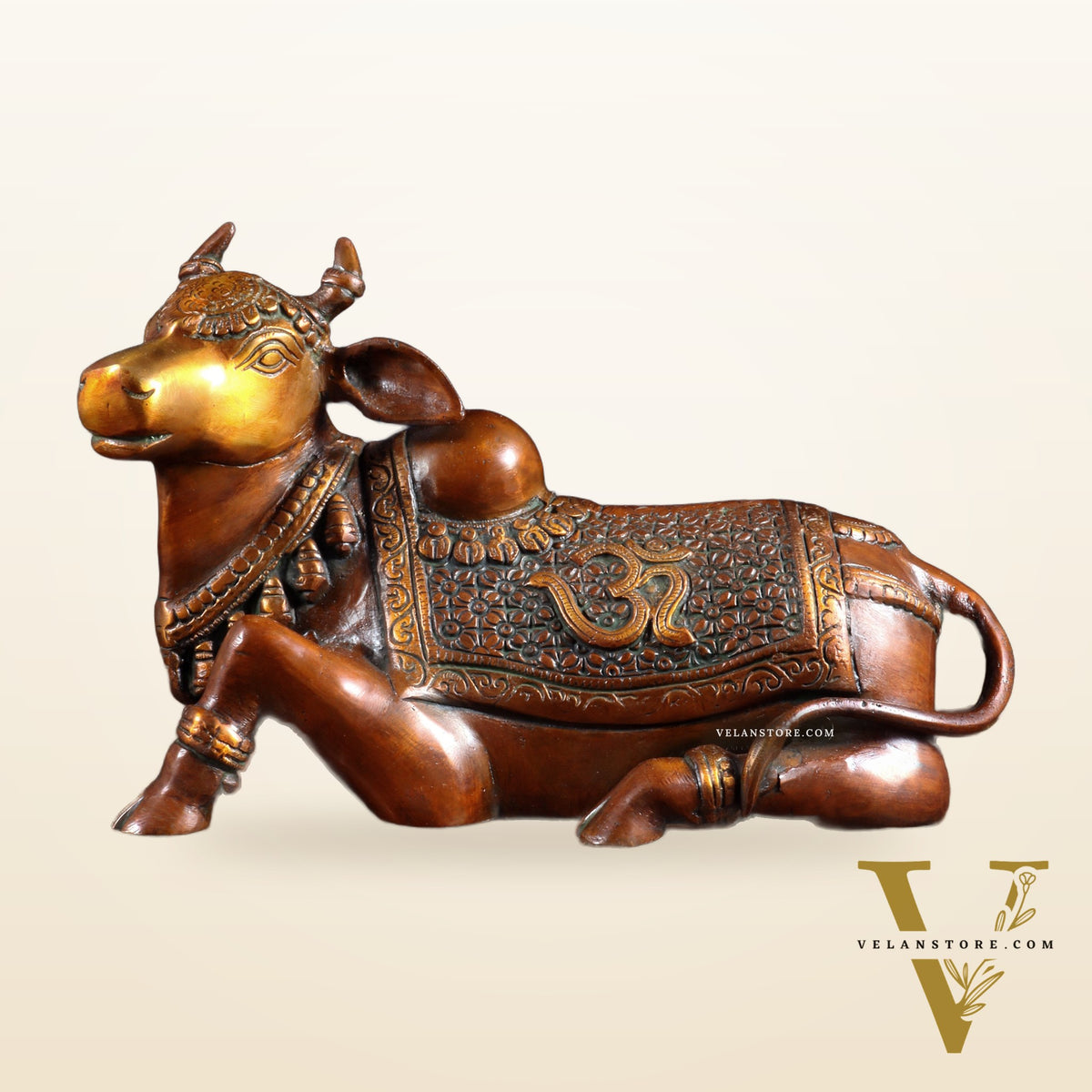 Handcrafted Brass Nandi Statue - 13.5 inch Chola tone