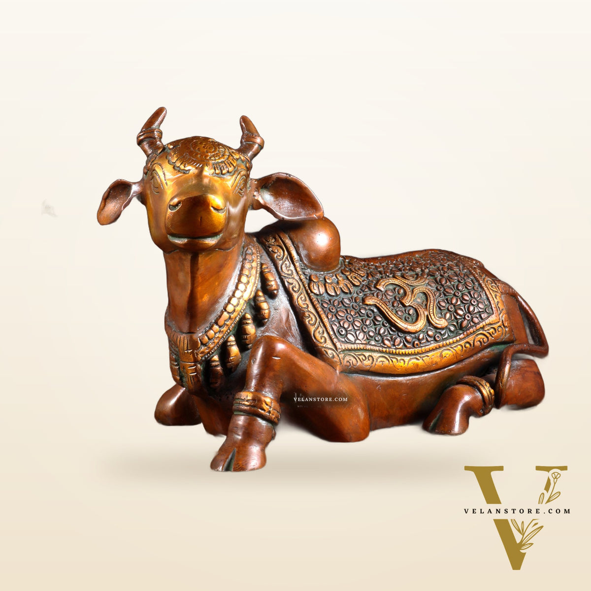 Handcrafted Brass Nandi Statue - 13.5 inch Chola tone
