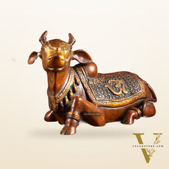 Handcrafted Brass Nandi Statue - 13.5 inch Chola tone